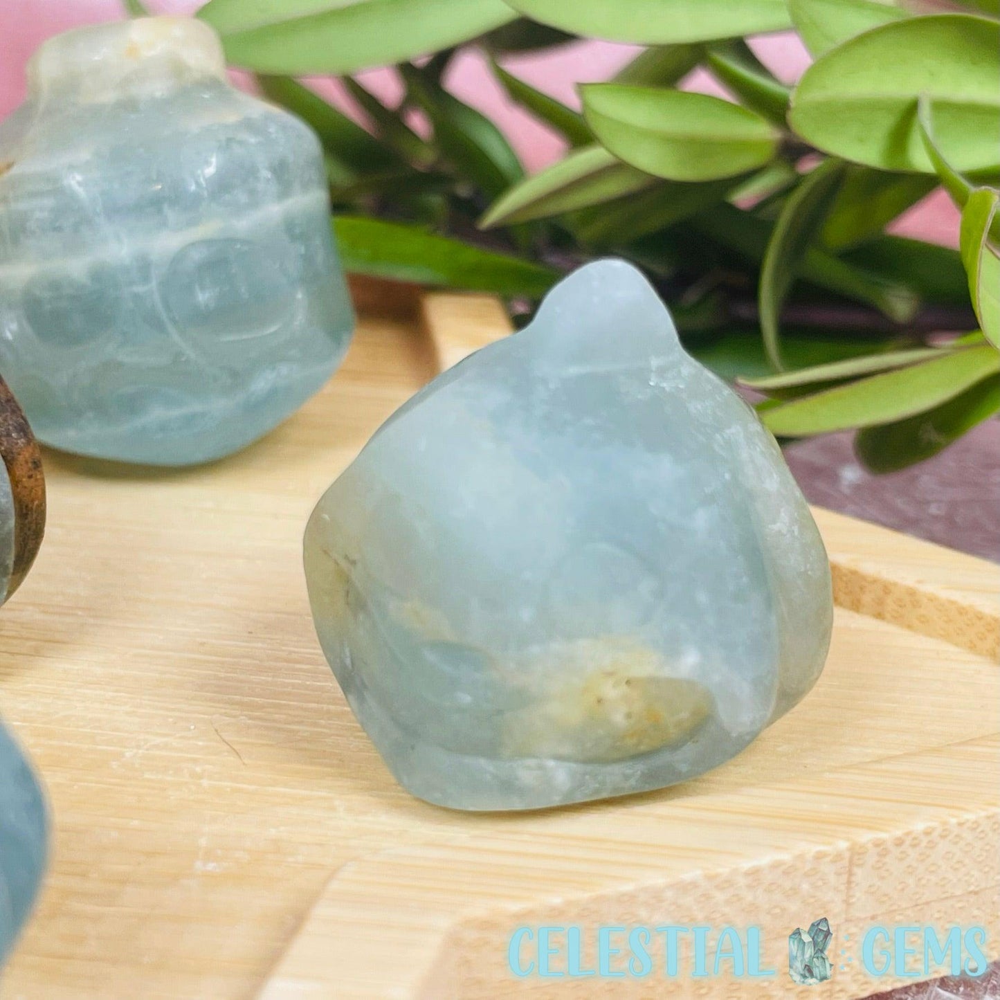 Blue Lemurian Calcite Jack-O-Lantern Pumpkin Mini Whakairo