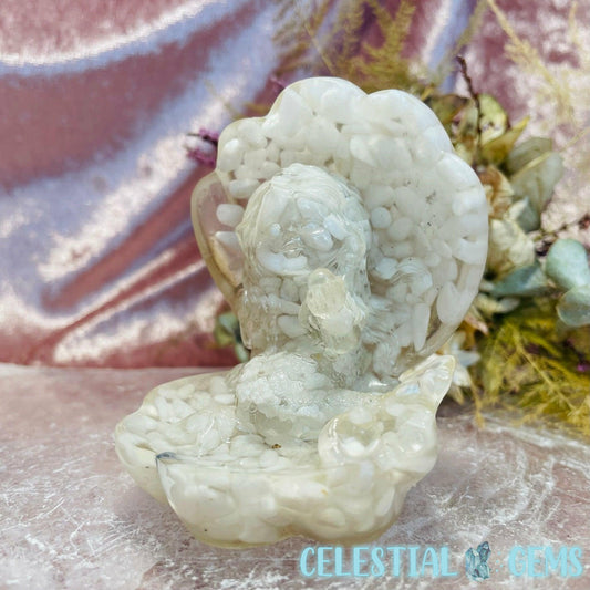 Moonstone Crystal Chip Resin Mermaid in Shell Medium Carving
