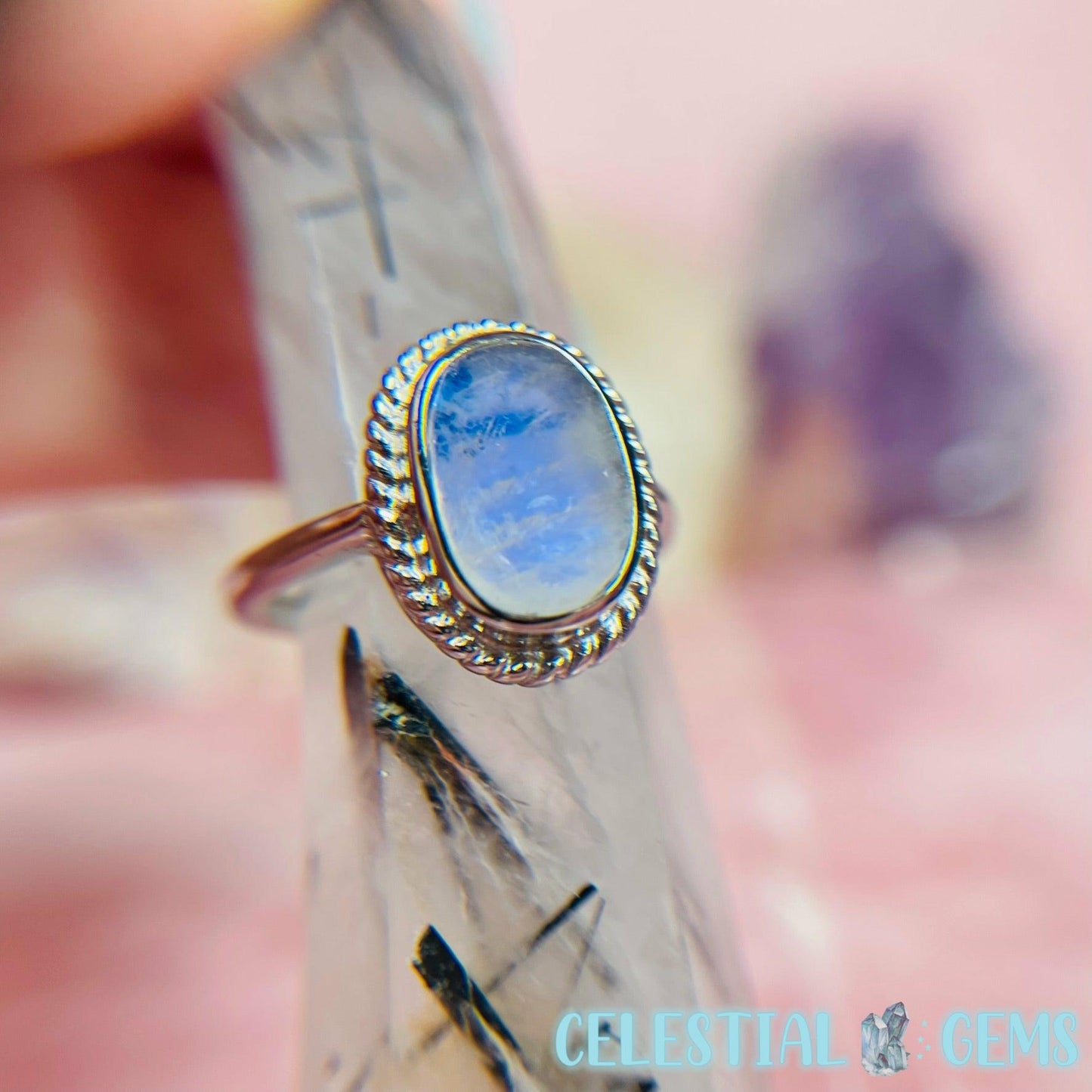 Blue Moonstone Silver Ring (3 Designs)