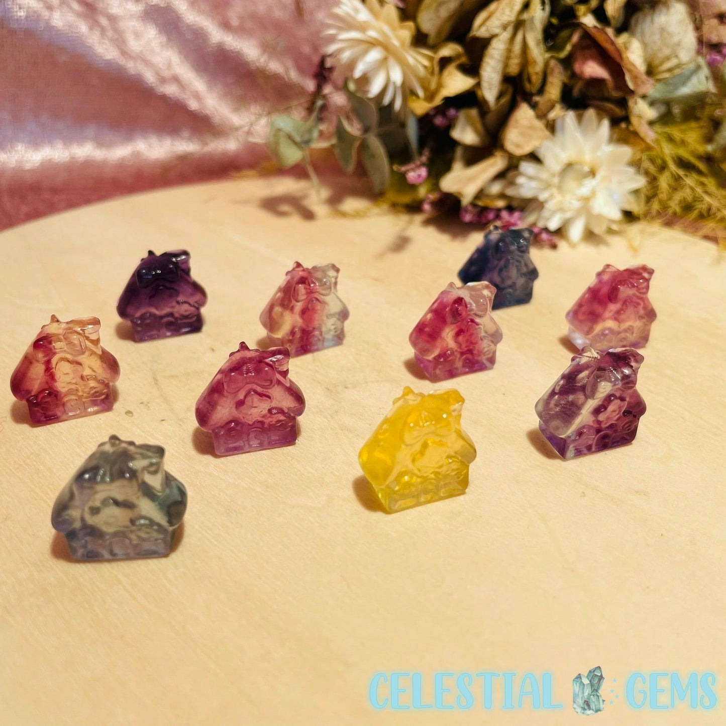 Mixed Colour Fluorite House Mini Carving