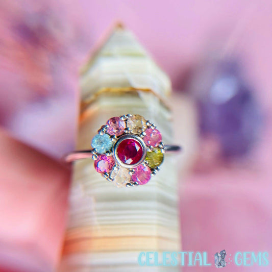 Multi-Colour Tourmaline Silver Spinning 'Anxiety' Ring
