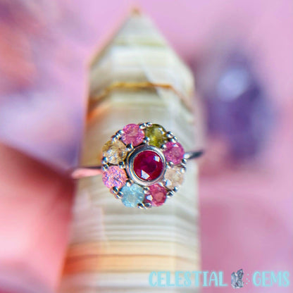 Multi-Colour Tourmaline Silver Spinning 'Anxiety' Ring