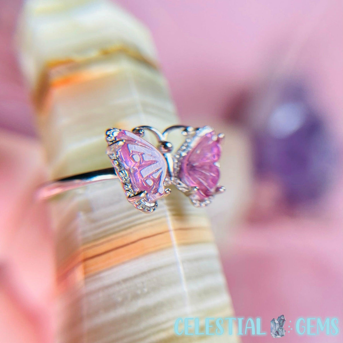 Mawhero Tourmaline Butterfly Wing Silver Ring (Ka taea te whakarite)