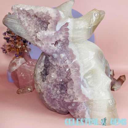 Amethyst Druzy + Agate Skull with Dove Bird XL Carving (3.58kg)