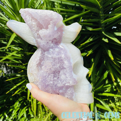 Amethyst Druzy + Agate Skull with Dove Bird XL Carving (3.58kg)