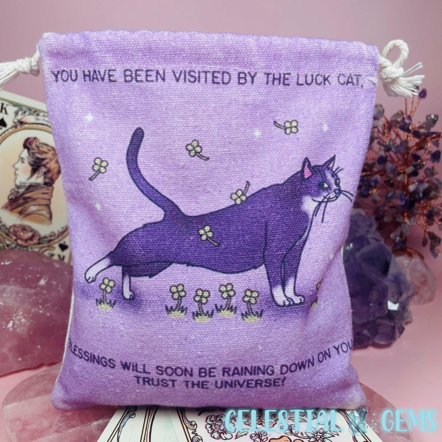 Lucky Cat Tarot Drawstring Bag