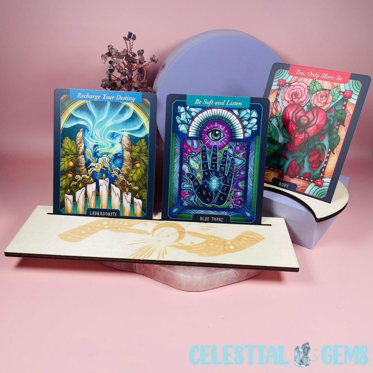 Wooden Tarot Card Holder/Stand - Magical Hand - 2 Piece Set