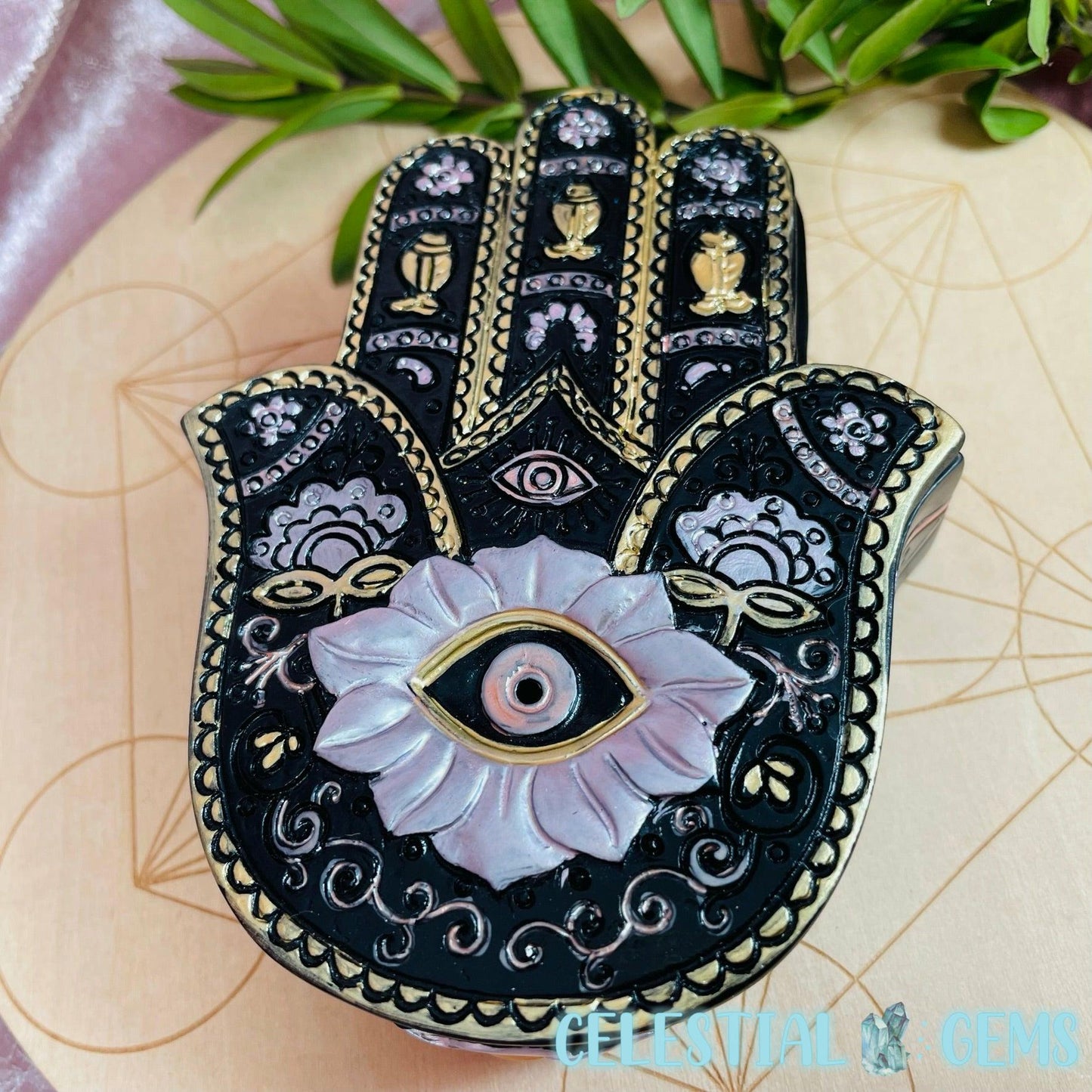 Hand-Painted Hamsa Hand Jewellery Box with Lid