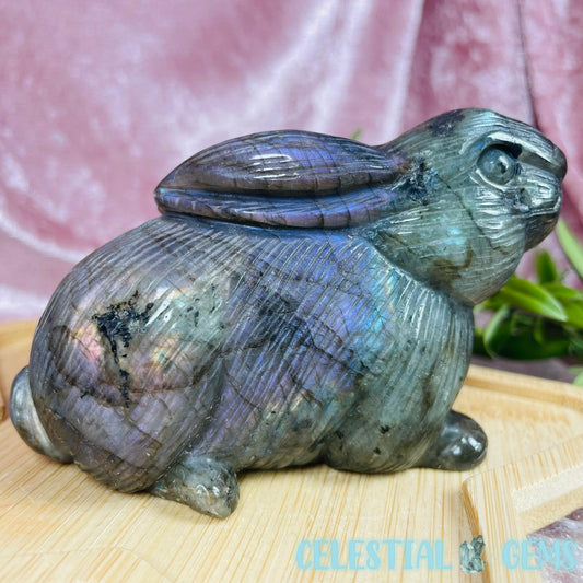 High Quality Labradorite Rabbit Large Carving (Purple/Rainbow Flash!)