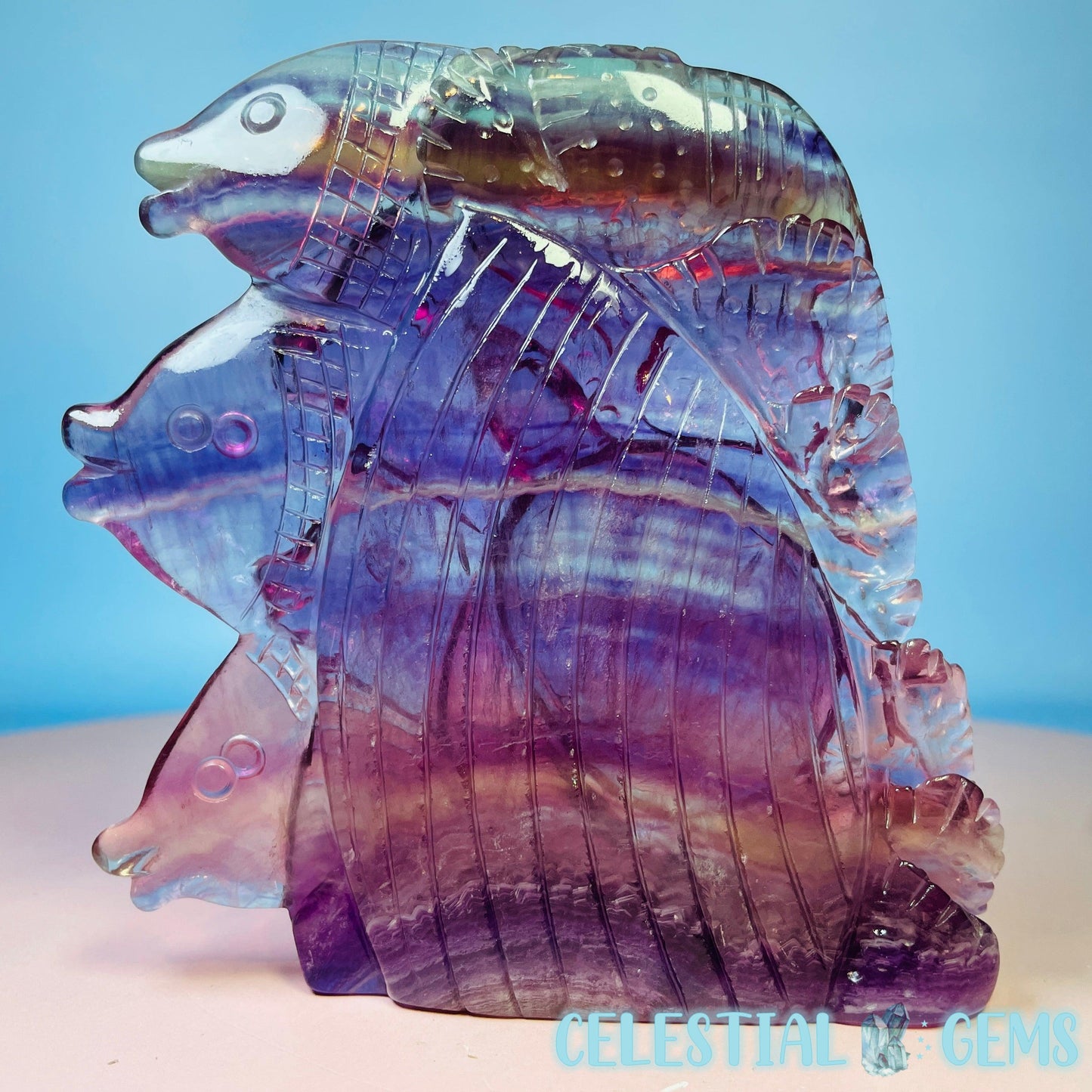High Grade Purple Fluorite Turtle + Fish + Jellyfish Medium Carving