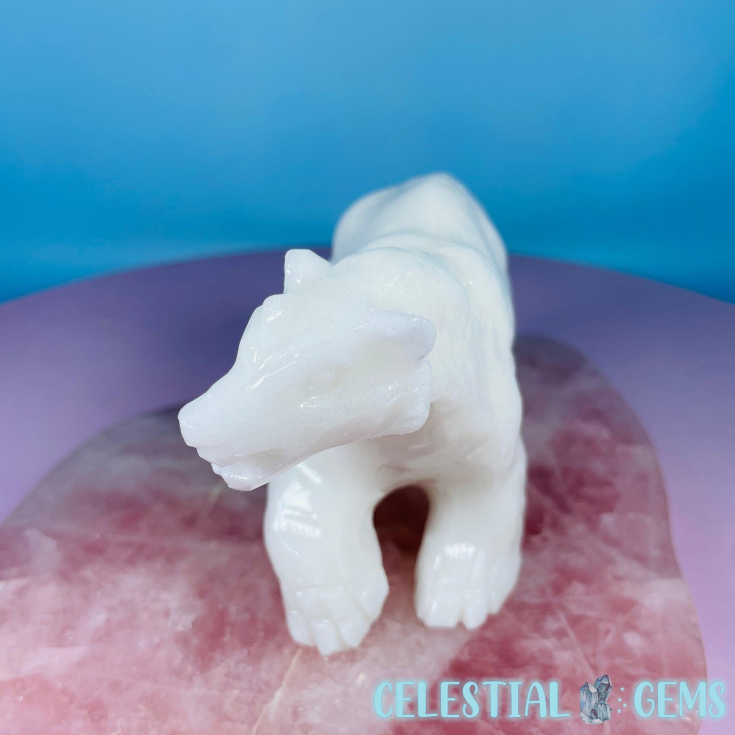 White Jade Polar Bear Medium Carving