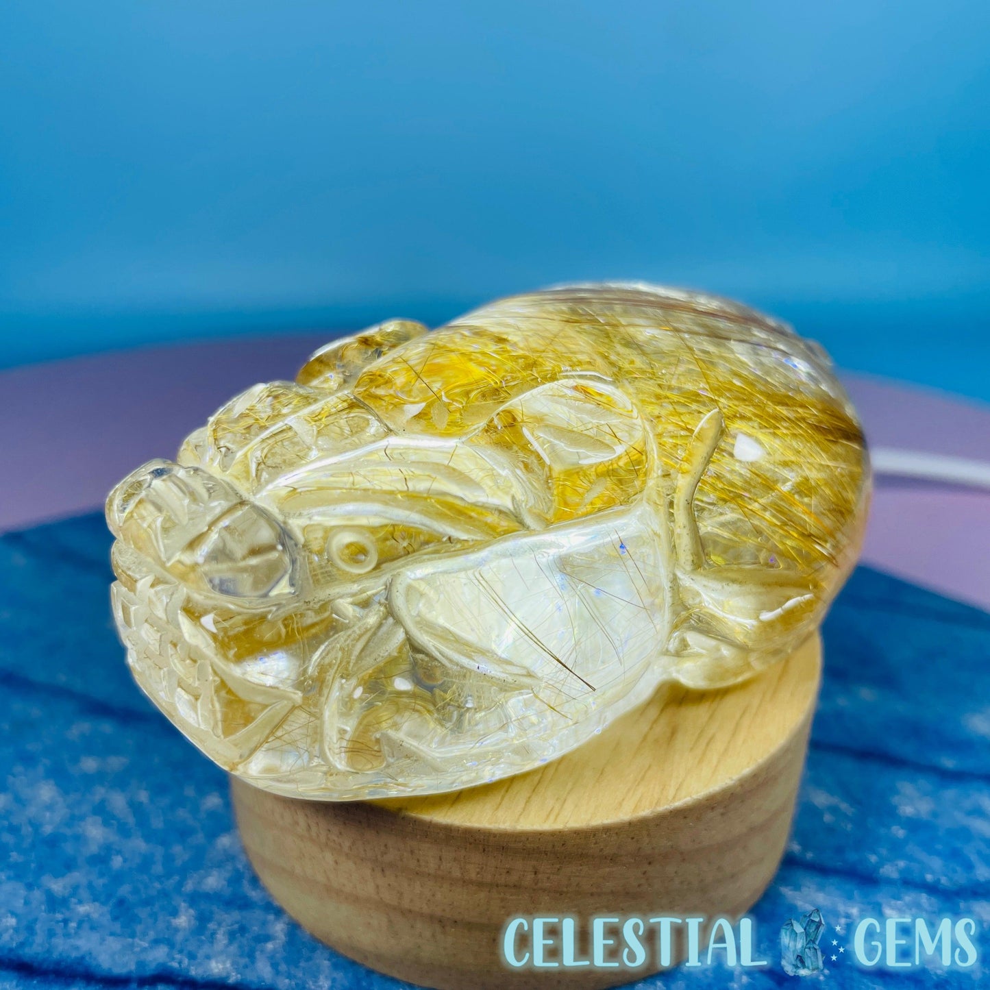 AAA Grade Gold Rutilated Quartz 'Pixiu' Dragon Frog Medium Carving (Video)