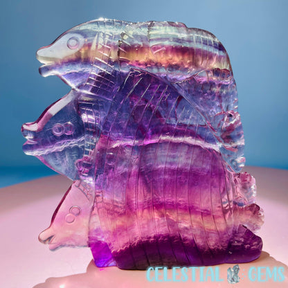 High Grade Purple Fluorite Turtle + Fish + Jellyfish Medium Carving