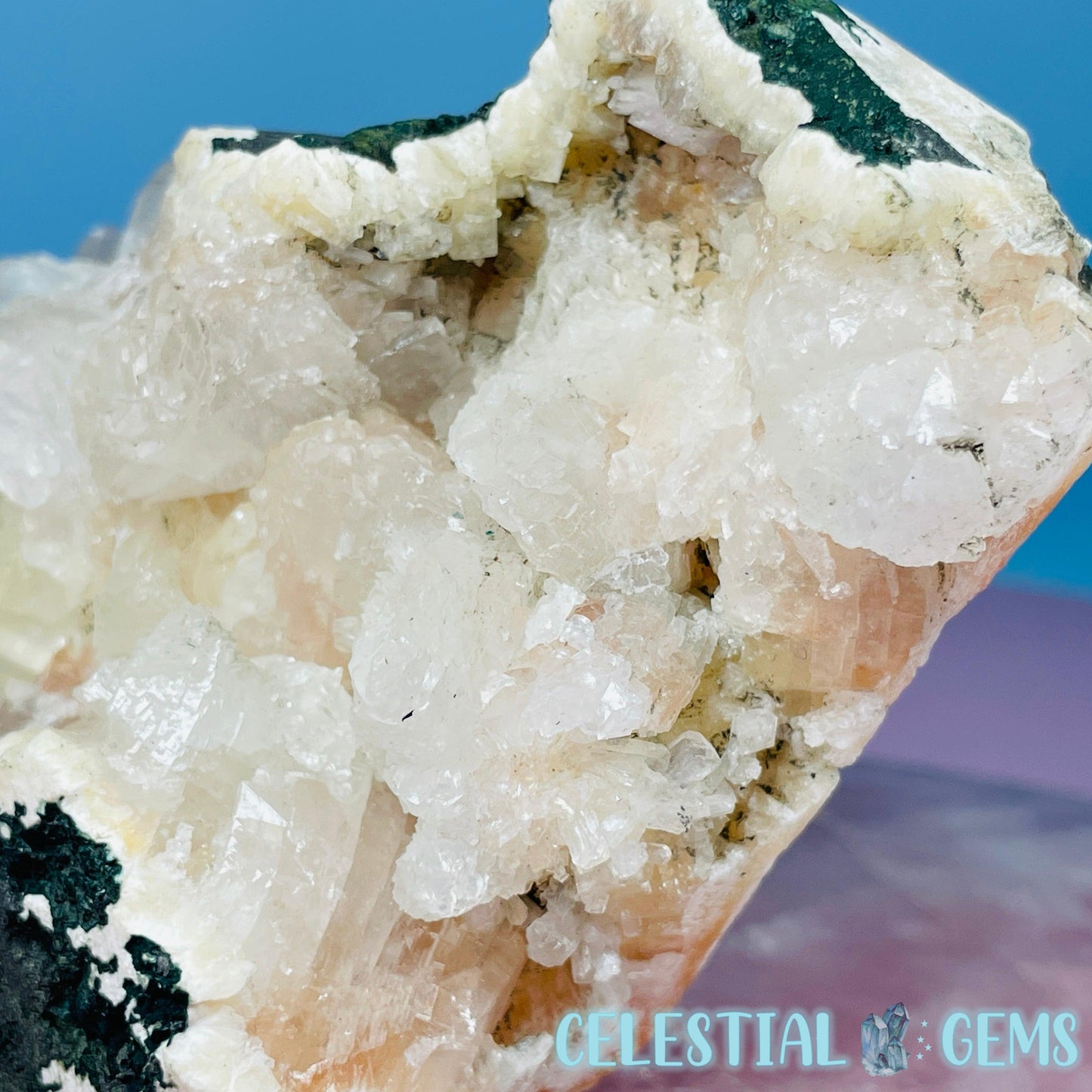 Peach Heulandite + Calcite Cluster Geode Medium Standing Freeform