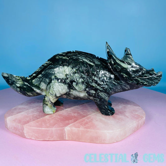 Dark Green Jade Triceratops Dinosaur Large Carving