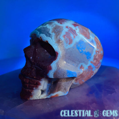 Pink Moss Agate Druzy Skull Medium Carving