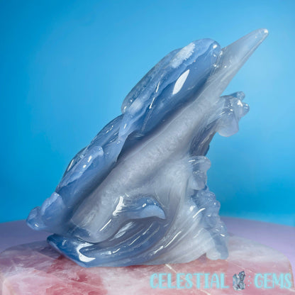 Blue Agate + Amethyst Triple Dolphin Large Carving
