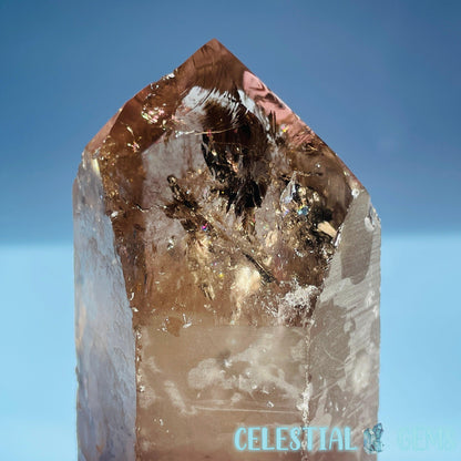 Smoky Quartz Natural Large Point in Wooden Stand Base (Video)