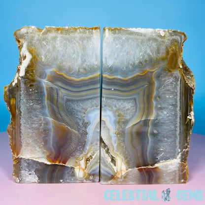 Natural Druzy Agate Large Pair of Bookends