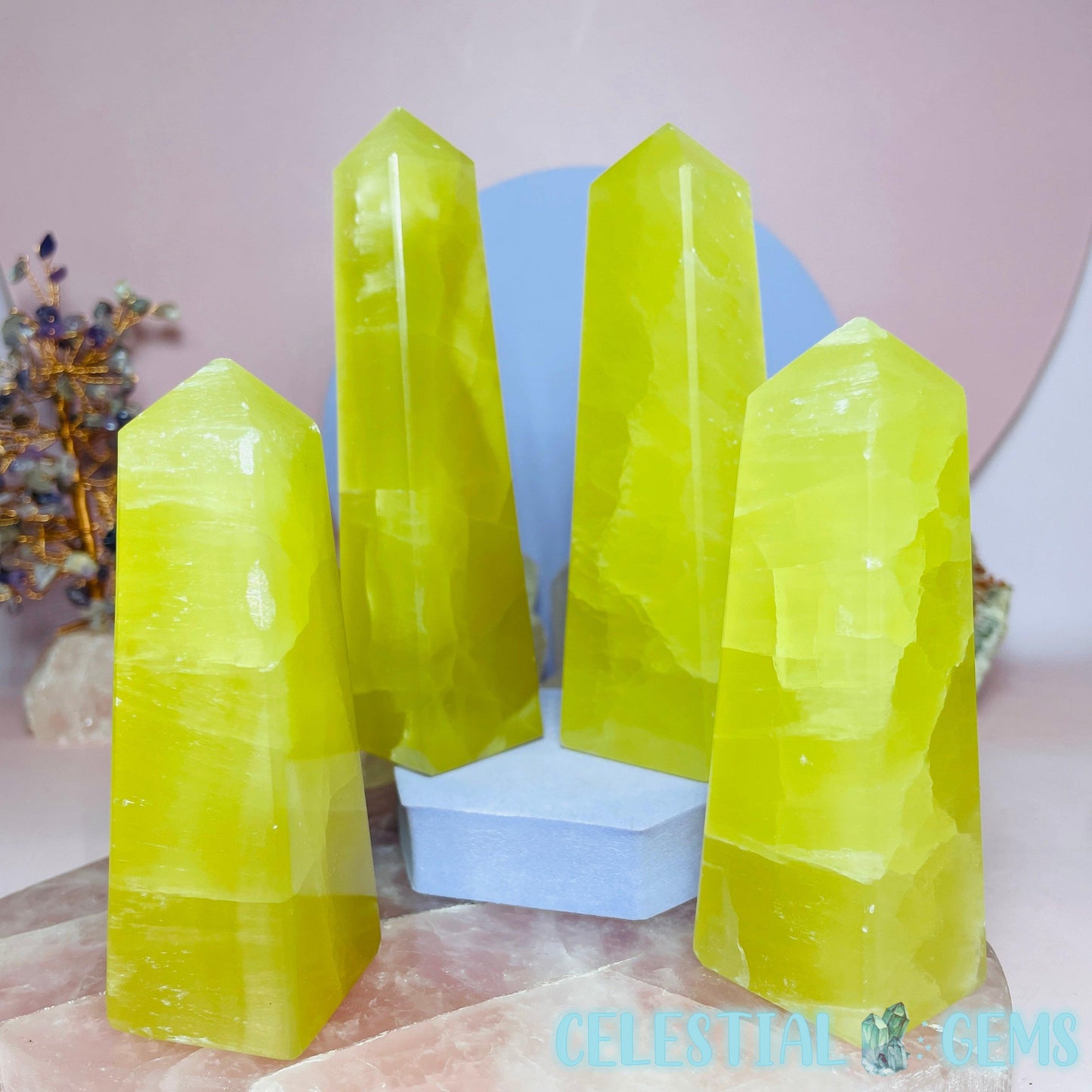 Lemon Calcite Medium Obelisk Tower