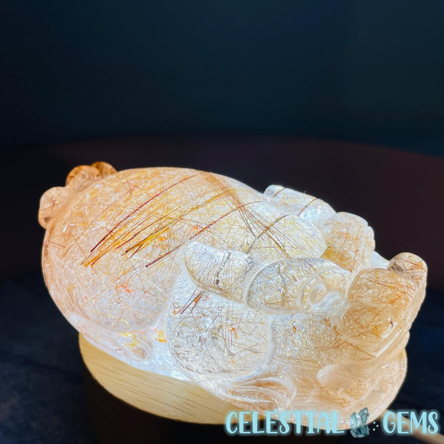 AAA Grade Red + Gold Rutilated Quartz 'Pixiu' Dragon Frog Medium Carving (Video)