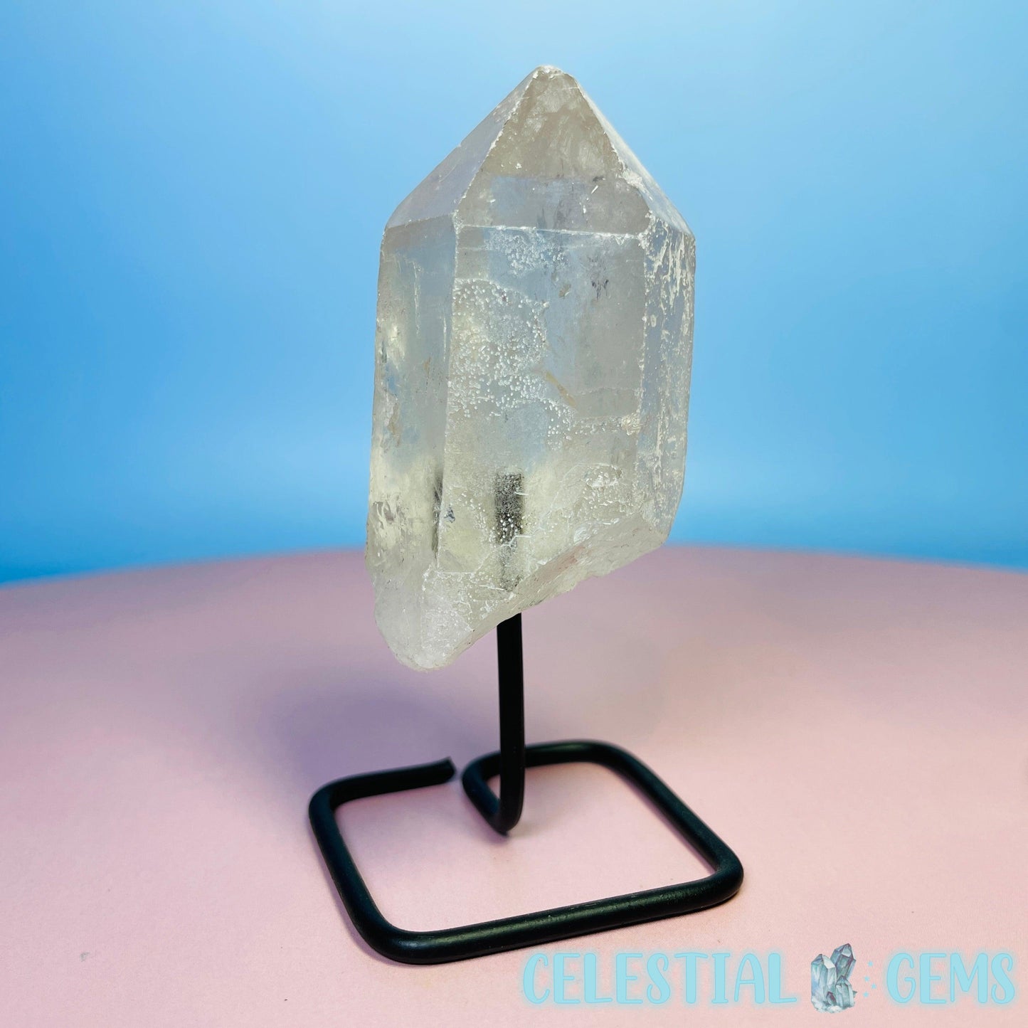 Clear Quartz Point on Metal Base