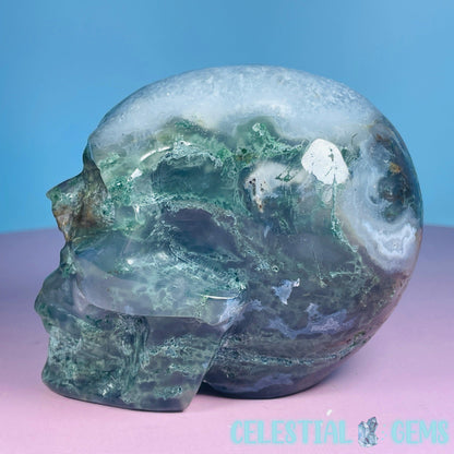 Moss Agate Skull Medium Carving