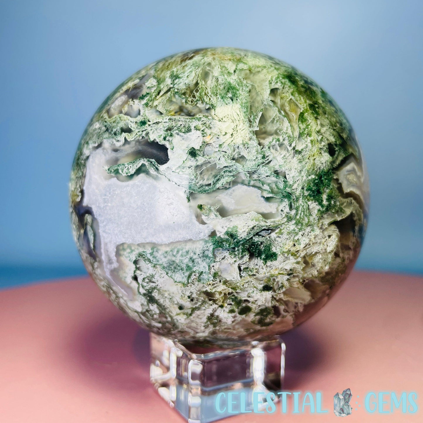 Druzy Moss Agate Large Sphere