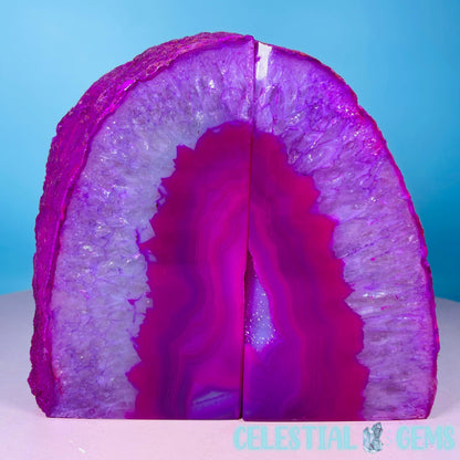 Pink Dyed Druzy Agate Large Pair of Bookends