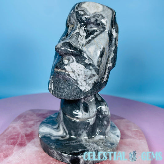 Picasso Jasper Easter Island 'Moai' Man Statue Medium Carving