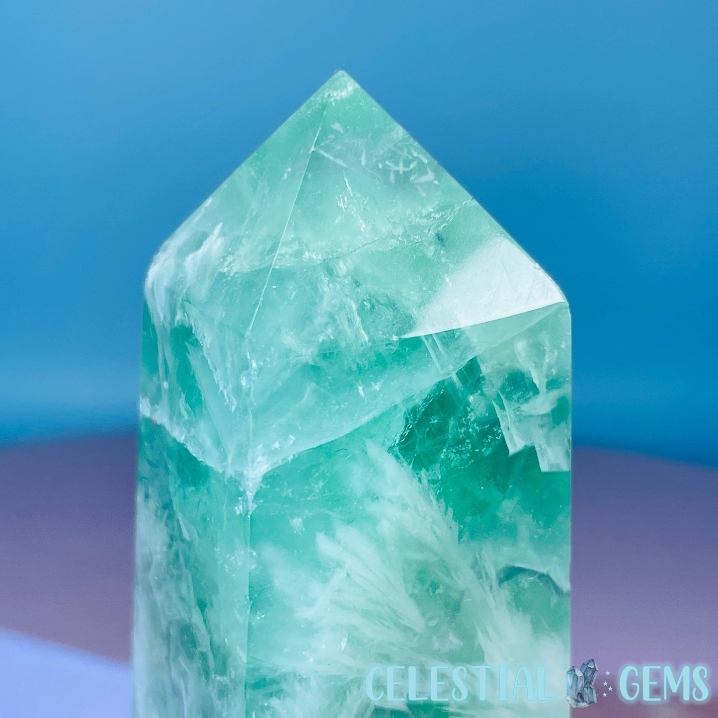 Snow Feather Fluorite Small Obelisk Tower