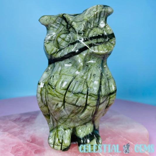 Green Jade Owl Bird Medium Carving