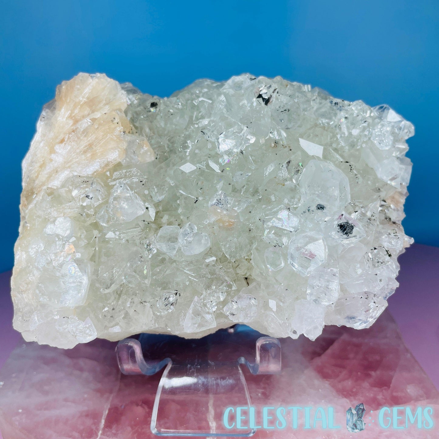 A Grade Diamond Apophyllite + Peach Stilbite Medium Cluster