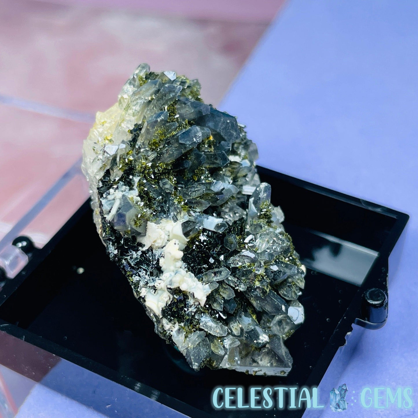 Epidote + Smoky Quartz Mini Cluster Specimen