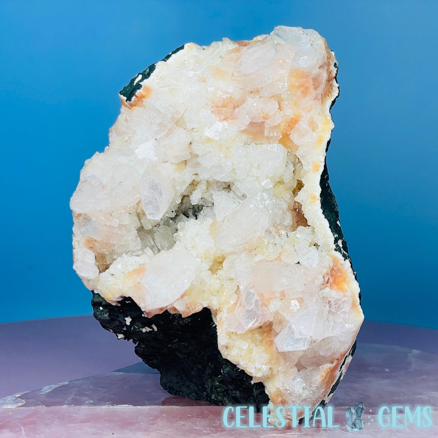 Peach Heulandite Cluster Geode Standing Medium Freeform