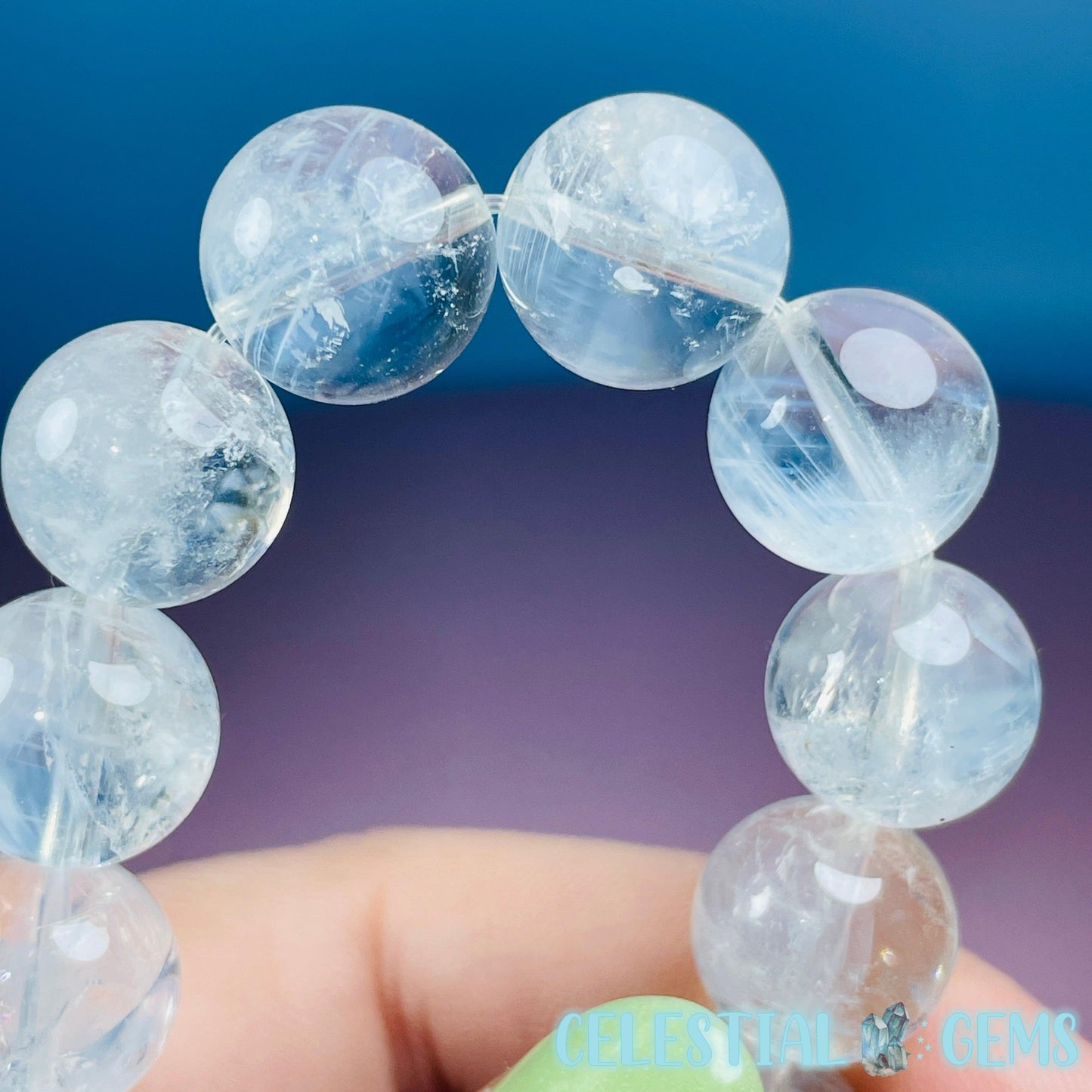 Rare Dumortierite in Quartz 'Blue Needle' 12mm Bracelet