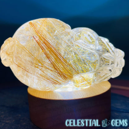 AAA Grade Gold Rutilated Quartz 'Pixiu' Dragon Frog Medium Carving (Video)