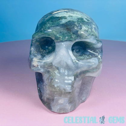 Moss Agate Skull Medium Carving