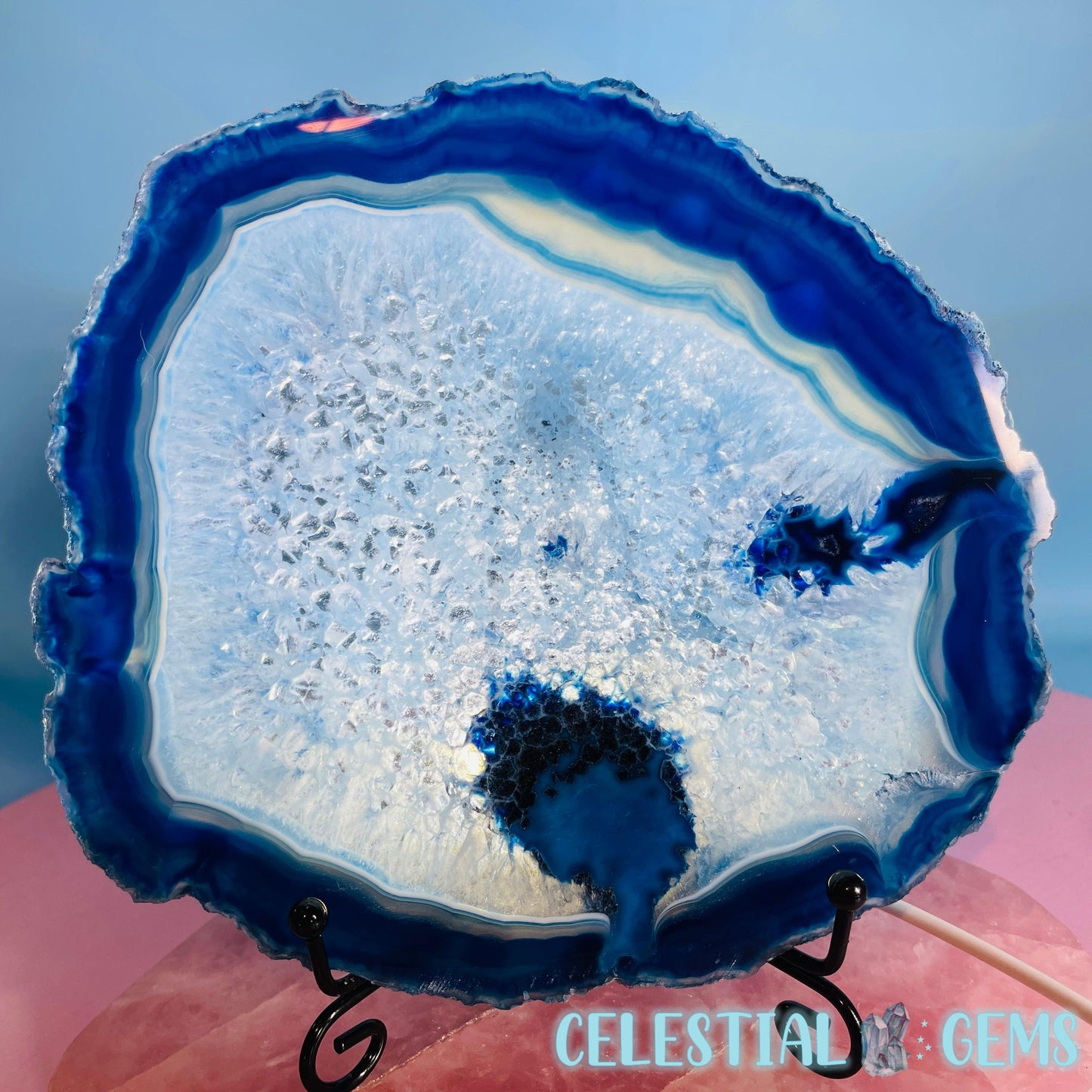 Blue Dyed Agate Large Polished Slice