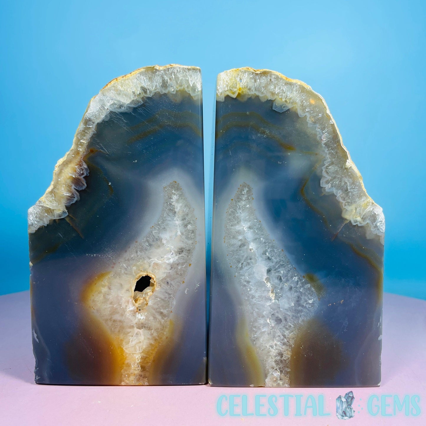 Natural Agate Large Pair of Bookends