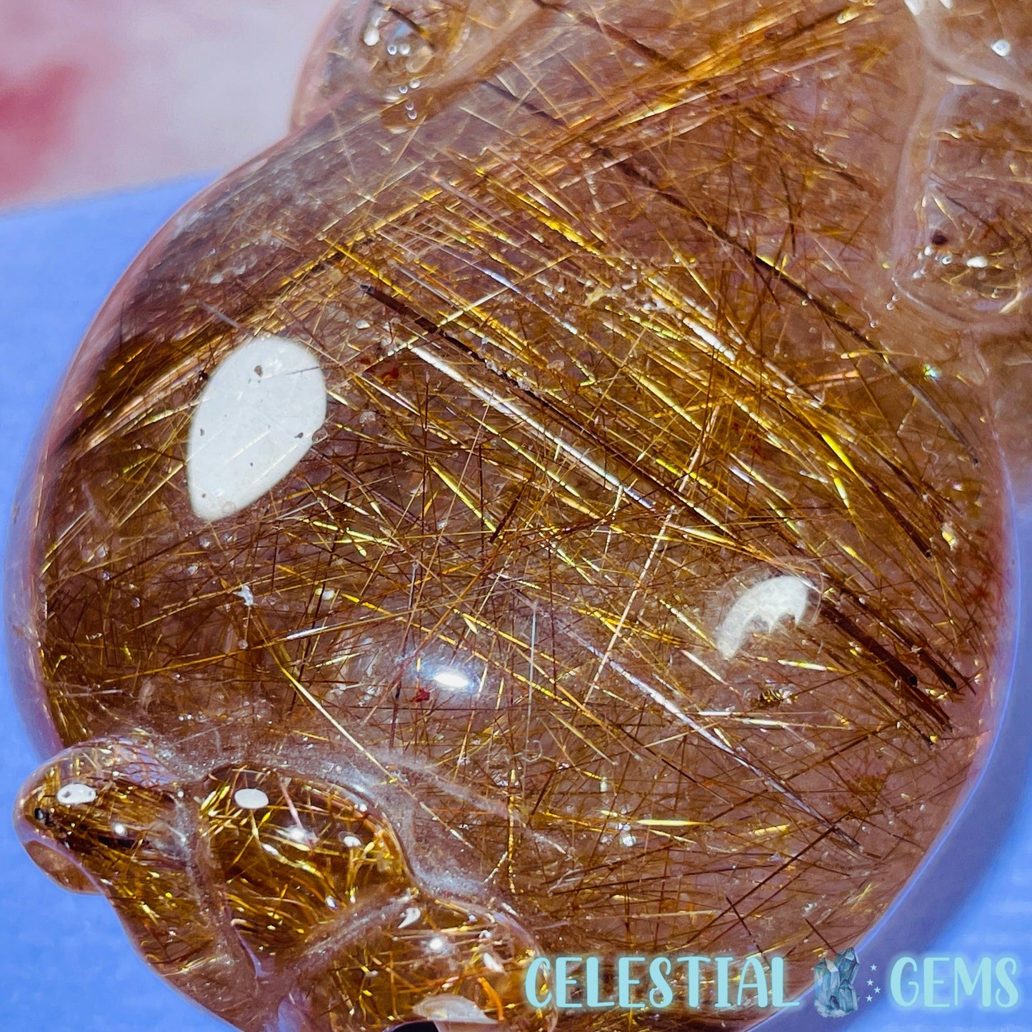AAA Grade Red + Gold Rutilated Quartz 'Pixiu' Dragon Frog Medium Carving (Video)