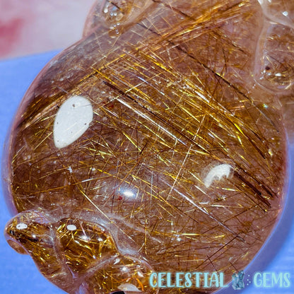 AAA Grade Red + Gold Rutilated Quartz 'Pixiu' Dragon Frog Medium Carving (Video)