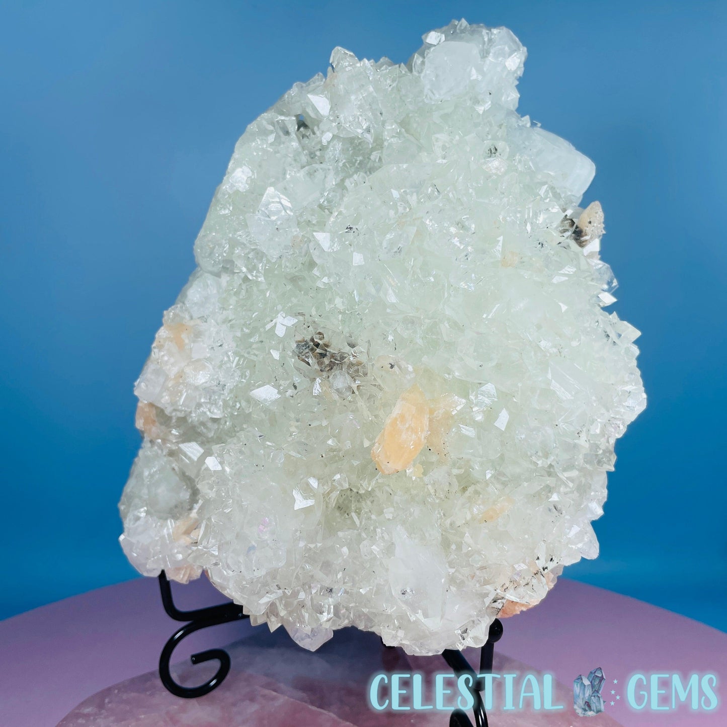 A Grade Diamond Apophyllite + Peach Stilbite + Heulandite Large Cluster