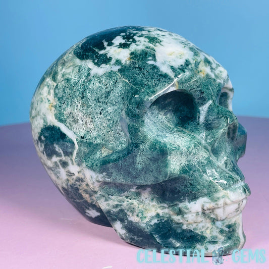 Moss Agate Skull Medium Carving