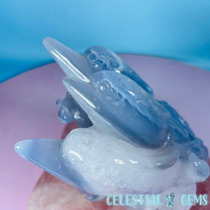 Blue Agate + Amethyst Triple Dolphin Large Carving