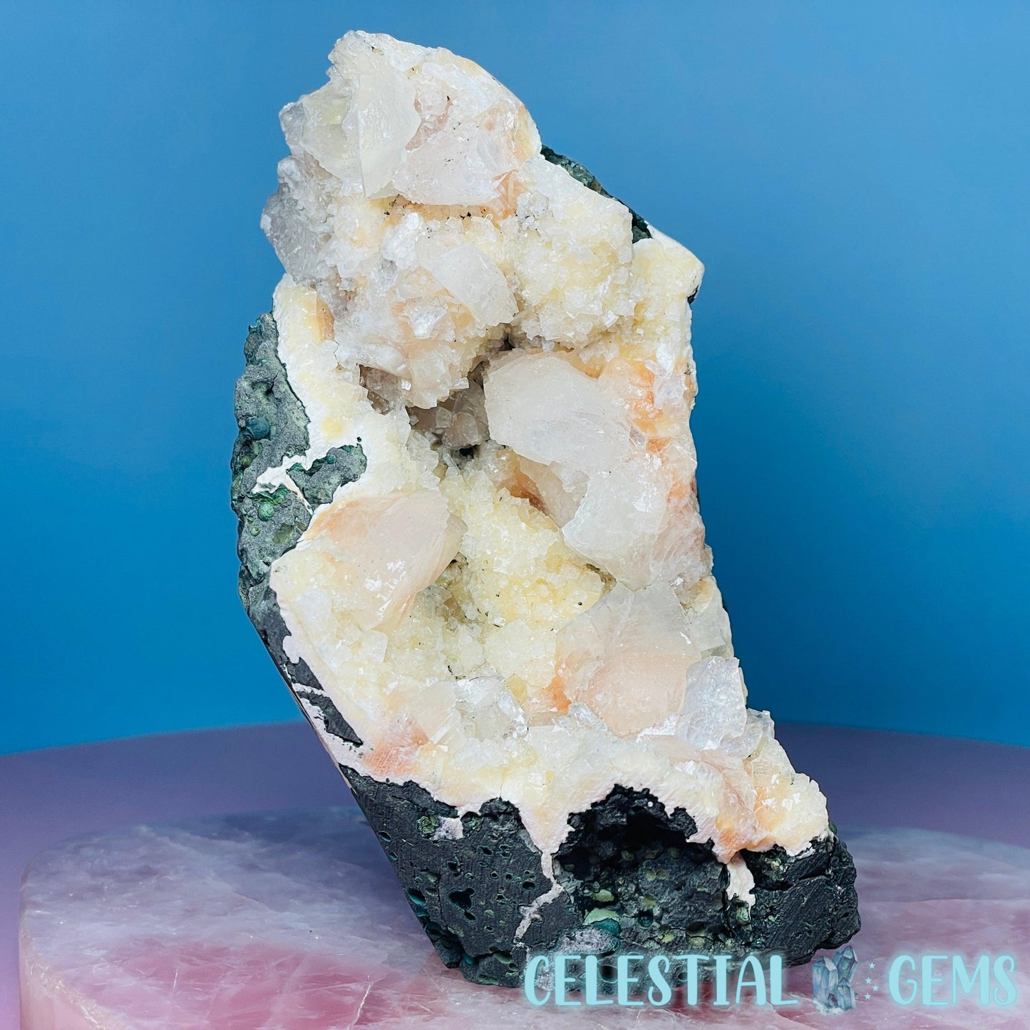 Peach Heulandite Cluster Geode Standing Medium Freeform