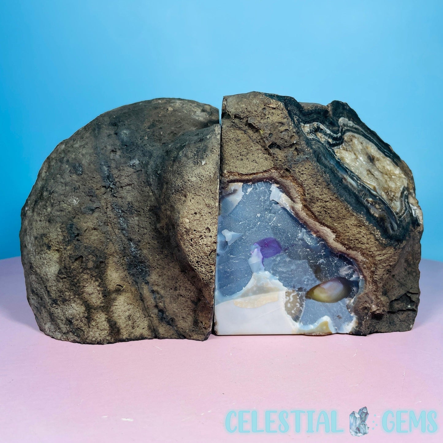 Black Druzy Agate Medium Pair of Bookends