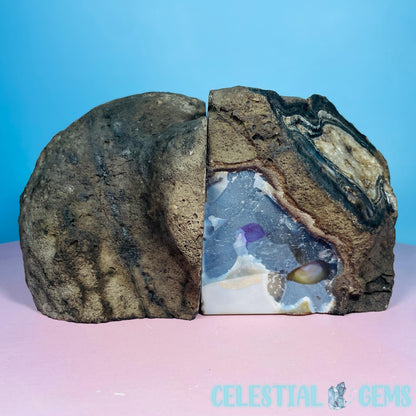 Black Druzy Agate Medium Pair of Bookends