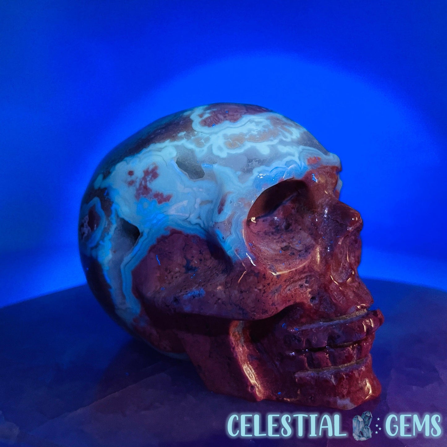 Pink Moss Agate Druzy Skull Medium Carving