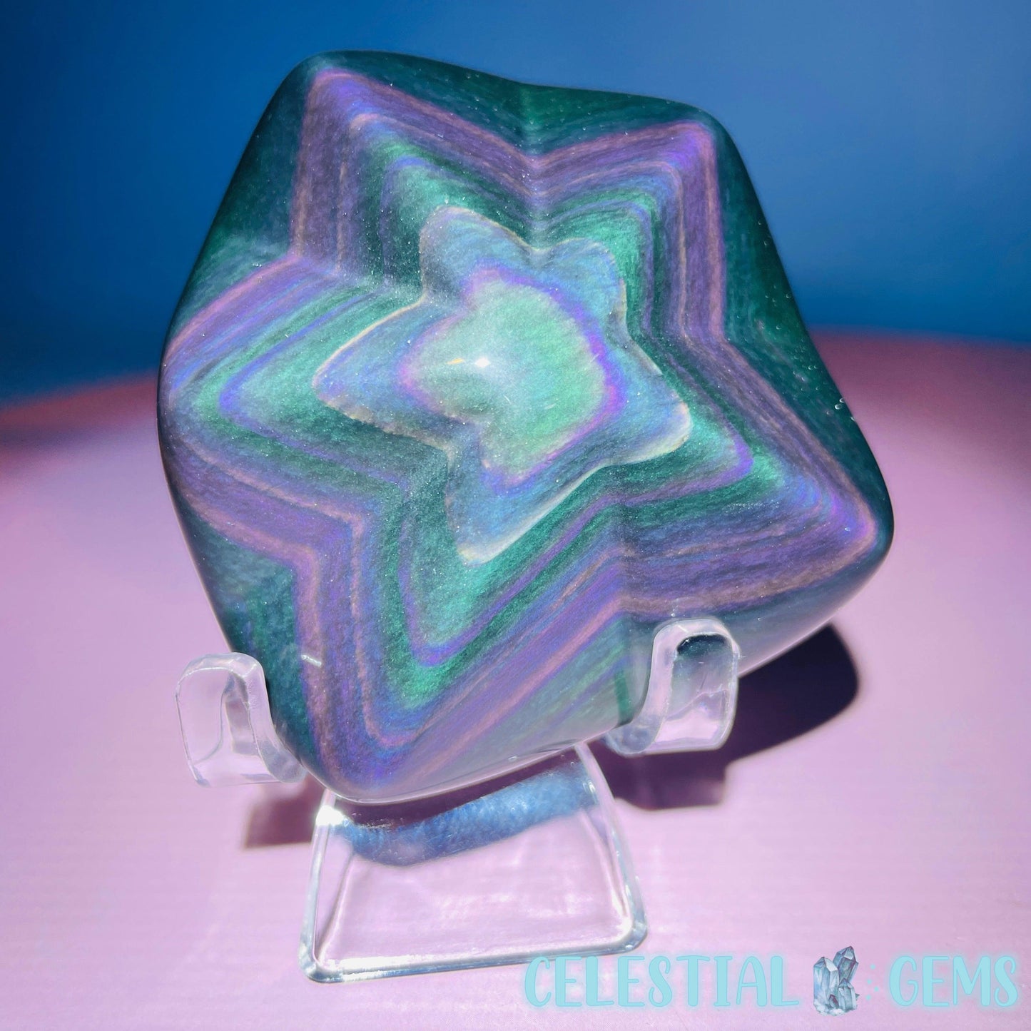 Rainbow Obsidian Star Medium Carving (Video)